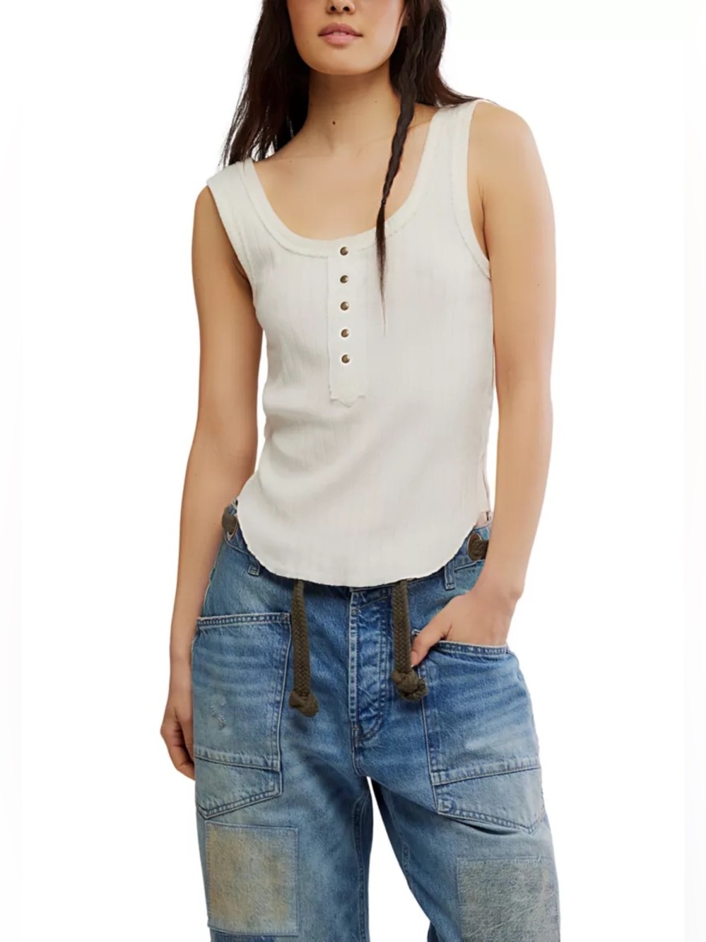 Care Free People | Bryson Henley Tank Top | White | Medium - Picture 4 of 10